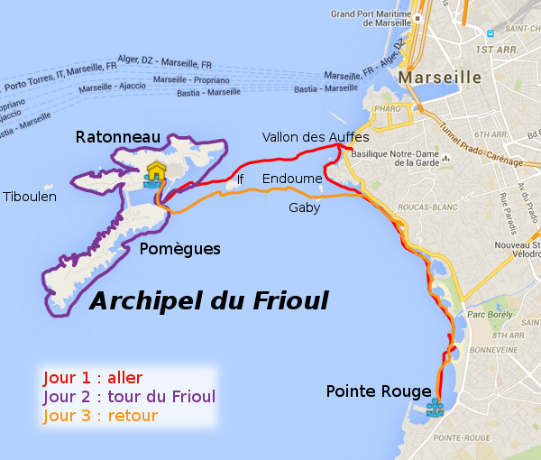 Itinéraire rando Frioul de mai 2016