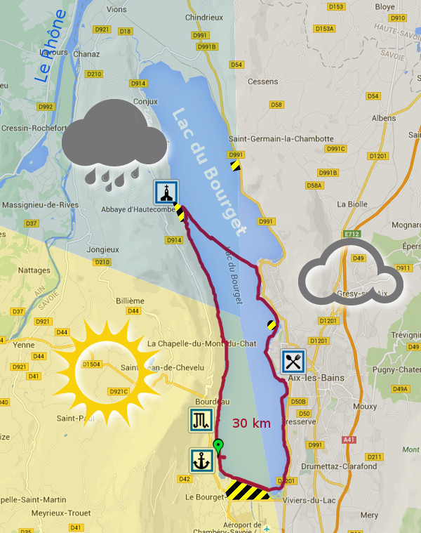 Itinéraire sur le lac du Bourget - 12 juin 2016